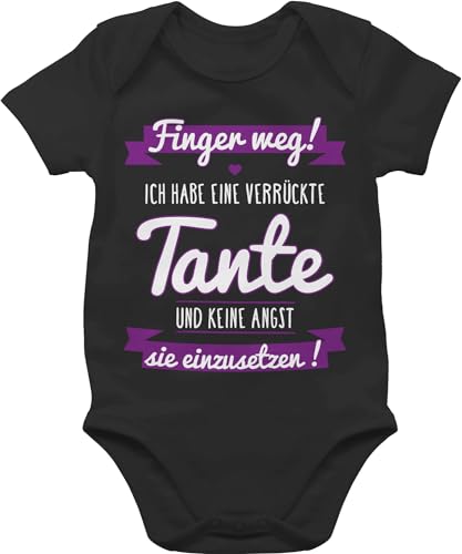 Baby Body Junge Mädchen - Ich habe eine verrückte Tante Lila - 3/6 Monate - Schwarz - babykleidung sprüche tante+baby-kleidung aunt aunty bodys babygeschenke babybody+tante tantes teyze strampler von Shirtracer