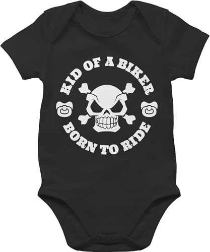 Baby Body Junge Mädchen - Sprüche - Kid of a biker born to ride - 1/3 Monate - Schwarz - motorrad babymode witzig spruch kids bike bodys strampler mit lustigen sprüchen spruche schnuller von Shirtracer