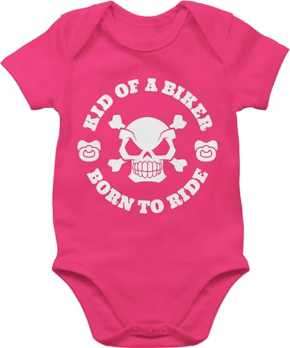 Baby Body Junge Mädchen - Sprüche - Kid of a biker born to ride - 12/18 Monate - Fuchsia - motorrad babymode witzig spruch kids bike bodys strampler mit lustigen sprüchen spruche schnuller von Shirtracer