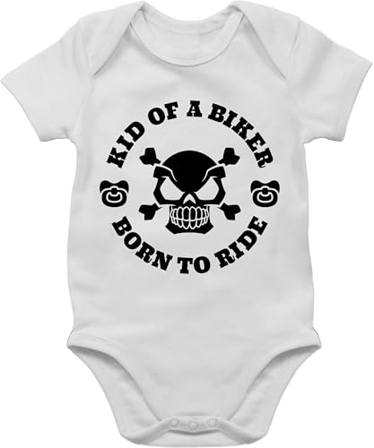 Baby Body Junge Mädchen - Sprüche - Kid of a biker born to ride mit Schnuller schwarz - 1/3 Monate - Grau meliert - babymode witzig spruch motorrad bodys babygeschenk spruche strampler von Shirtracer