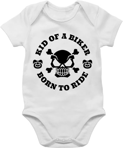 Baby Body Junge Mädchen - Sprüche - Kid of a biker born to ride mit Schnuller schwarz - 1/3 Monate - Weiß - kurzarm strampler spruch lustige kinderbodys m�dchen neugeboren aufschrift babybodie von Shirtracer