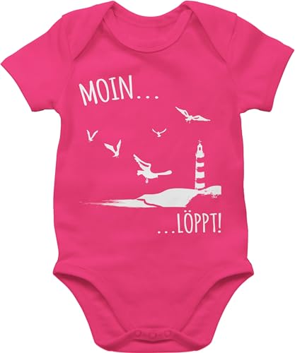 Baby Body Junge Mädchen - Sprüche - Moin löppt I Meerliebe I Maritim I Leuchtturm Motiv Meer - 3/6 Monate - Fuchsia - strampler babymode witzig spruch küste bodys babybody mit sprüchen spruche von Shirtracer