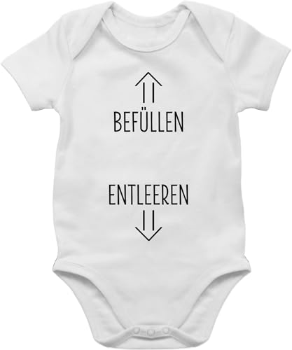 Baby Body Junge Mädchen - Strampler & - Befüllen und Entleeren Strampler-Motiv - 6/12 Monate - Weiß - babygeschenke sachen für neugeborene babykleidung lustige sprüche zur geburt babystrampler von Shirtracer