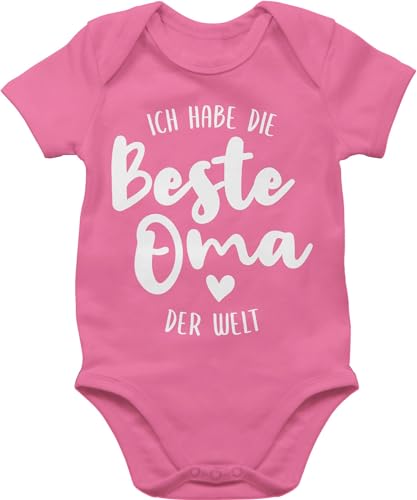 Baby Body Junge Mädchen - Strampler & - Ich habe die beste Oma der Welt - 3/6 Monate - Pink - mit sprüche babymode witzig sachen für neugeborene ist bodys babygeschenk zur geburt hab babybody von Shirtracer