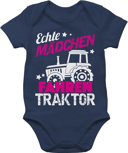 Baby Body Junge - Traktoren - Echte Mädchen fahren Traktor - 3/6 Monate - Navy Blau - trecker boddys geschenke geburt mit landwirt fahrer body. bauer frauen landwirtschaft von Shirtracer