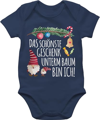 Baby Body Junge Mädchen - Weihnachten Geschenke Christmas - Das schönste Geschenk unterm Baum bin ich! - Wichtel - 3/6 Monate - Navy Blau - outfits jungen weihnachtsoutfit weihnachtsmotiv babybody von Shirtracer