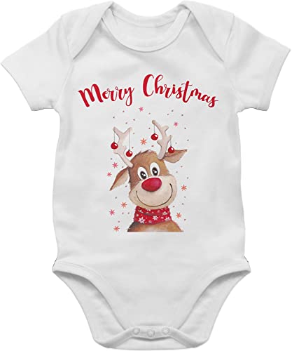 Baby Body Junge Mädchen - Weihnachten Geschenke - Merry Christmas Rentier I Elch - 6/12 Monate - Weiß - outfit reindeer weihnachtsoutfit weihnachtsmotiv familie babybody weihnachtsbody weihnacht von Shirtracer
