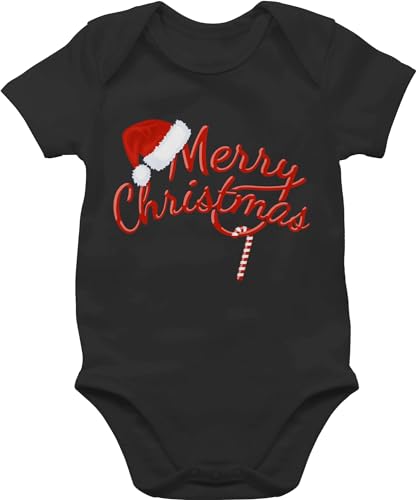 Baby Body Junge Mädchen - Weihnachten Geschenke - Merry Christmas Zuckerstange I Weihnachtsmotiv - 18/24 Monate - Schwarz - outfit weihnachtsoutfit weihnacht xmas babybody weihnachtsbody weihnachts von Shirtracer
