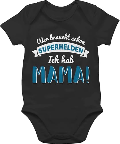 Baby Body Junge Mädchen - Wer braucht schon Superhelden ich hab Mama Blau - 18/24 Monate - Schwarz - muttertagsstrampler kurzarmbody muttertag muddi mum strampler 1. babykleidung jungen mama's von Shirtracer