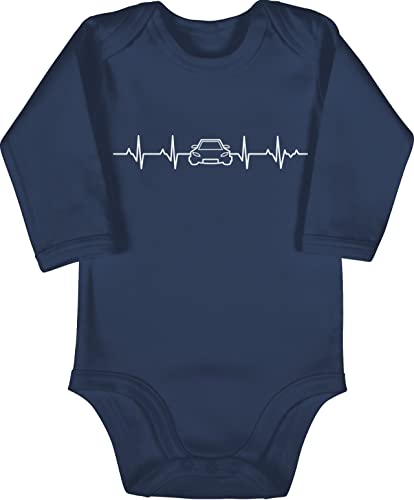 Baby Body langarm Mädchen Junge - Herzschlag Auto - 3/6 Monate - Navy Blau - autos car strampler bild cars mechaniker fahren von Shirtracer