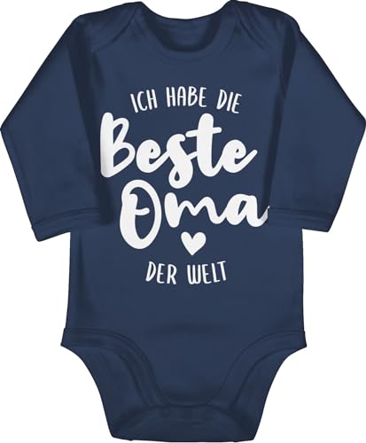 Baby Body langarm Mädchen Junge - Strampler & - Ich habe die beste Oma der Welt - 3/6 Monate - Navy Blau - bodys mit sprüche sachen für neugeborene ist babybody babygeschenke zur geburt hab von Shirtracer