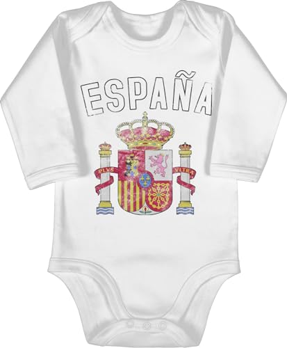 Baby Body langarm Mädchen Junge - 2024 Fussball EM Fanartikel - Spanien Wappen WM - 6/12 Monate - Weiß - fußball-fanartikel strampler fußball babybody europameisterschaft langarmbody 2023 europa von Shirtracer