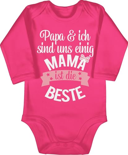 Baby Body langarm Mädchen Junge - Mama ist die beste I Weltbeste Mutti - 3/6 Monate - Fuchsia - babystrampler mutter super mami geschenk babykleidung muttertag papa und ich sind uns einig bodys von Shirtracer