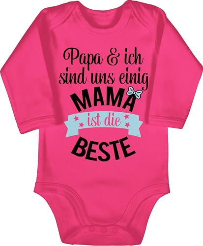 Baby Body langarm Mädchen Junge - Mama ist die beste II - 6/12 Monate - Fuchsia - für fun bodys geschenk fuer mutter mutti bodies muttertagsgeschenke du bist langarm-body mami dein babybodies von Shirtracer