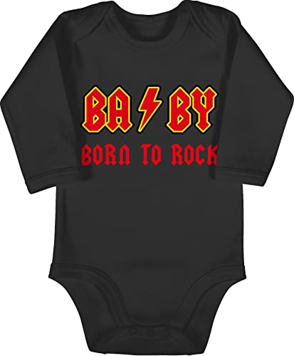 Baby Body langarm Mädchen Junge - Sprüche - BA BY Born to rock Rot - 6/12 Monate - Schwarz - babygeschenke spruch rocker bodys babygeschenk spruche strampler baby-geschenke sprüchen babybody von Shirtracer