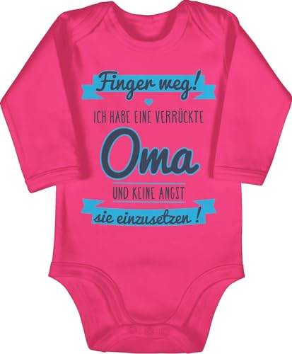 Baby Body langarm Mädchen Junge - Sprüche - Ich Habe eine verrückte Oma grau/hellblau - 3/6 Monate - Fuchsia - babybody mit spruch klamotten spruche finger weg! strampler bodys sprüchen weg von Shirtracer