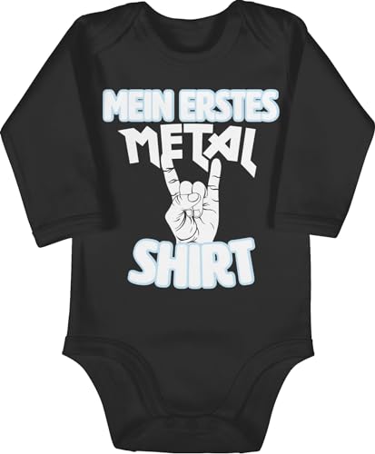 Baby Body langarm Mädchen Junge - Sprüche - Mein erstes Metal Shirt weiß - 12/18 Monate - Schwarz - bodys für baby-mädchen babysachen babies ausgefallene strampler babybody jungen bodies kinder von Shirtracer