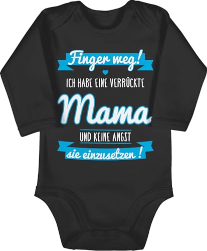 Baby Body langarm Mädchen Junge - Sprüche - ich habe eine verrückte Mama blau - 3/6 Monate - Schwarz - klamotten spruch mamas babybody bodys mit spruche muttertag jungen babysachen sprüchen von Shirtracer