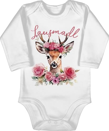 Baby Body langarm Junge - Kompatibel mit Oktoberfest Outfit - Lausmadl Reh Geweih I Lausemädchen I Freches Mädchen I Lausmädchen I Lousy Girl - 3/6 Monate - Weiß - trachtenbody bayrisch von Shirtracer
