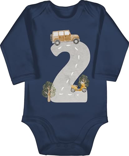 Baby Body langarm Mädchen Junge - 2. - 2 Geburtstag 2st Birthday 2 Jahr Babygeburtstag Zwei Kindergeburtstag - 12/18 Monate - Navy Blau - outfit 2.geburtstag langarmbody geschenke für jährige von Shirtracer