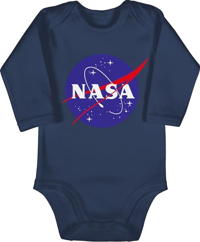 Shirtracer Baby Body langarm Mädchen Junge - Aktuelle Trends - Nasa Meatball Logo - 3/6 Monate - Navy Blau - space strampler jungsgeschenke bodies astronaut langarmbody patch babybody nerds & geeks von Shirtracer