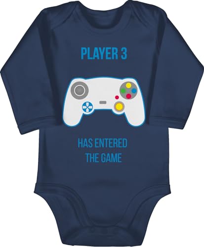 Baby Body langarm Mädchen Junge - Aktuelle Trends - Player 3 has entered the game Controller weiß - 3/6 Monate - Navy Blau - strampler familie geschenk zur geburt nerd babybody pregnancy gamer von Shirtracer