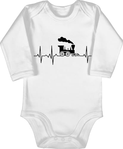 Baby Body langarm Mädchen Junge - Bagger Traktor und Co. - Dampflok Herzschlag I Dampflokomotive Geschenk Eisenbahner Eisenbahnliebhaber - 3/6 Monate - Weiß - fahrzeuge zug strampler flugzeugen von Shirtracer