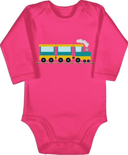 Baby Body langarm Mädchen Junge - Bagger Traktor und Co. - Eisenbahn - 3/6 Monate - Fuchsia - fahrzeuge zug strampler flugzeugen züge babykleidung dampflok babybody lokomotive langarmbody von Shirtracer