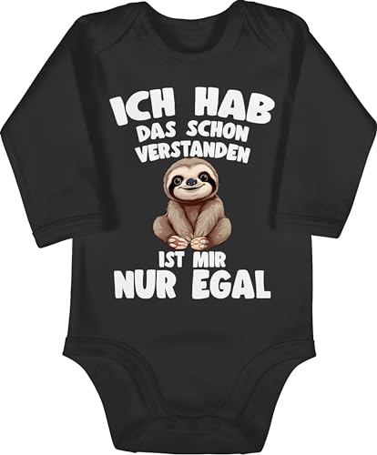 Baby Body langarm Mädchen Junge - Ich hab das schon verstanden ist mir nur egal Lustiger Spruch Faultier - 3/6 Monate - Schwarz - es lustige sprüche bodys habe von Shirtracer