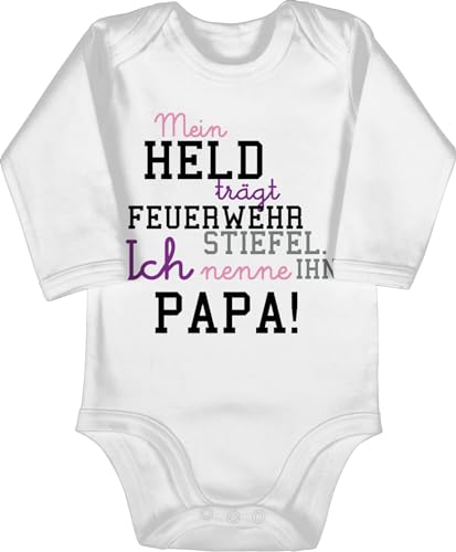 Baby Body langarm Mädchen Junge - Feuerwehr - Mein Held Papa Feuerwehrmann - 3/6 Monate - Weiß - strampler feuerwehrgeschenkartikel dad babybody feuerwehrgeschenke vater babykleidung von Shirtracer