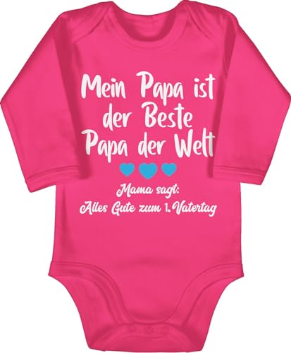 Shirtracer Baby Body langarm Mädchen Junge - Geschenk zum Vatertag - Mein Papa ist der Beste - weiß - 6/12 Monate - Fuchsia - vatertagsbody papatagsgeschenk bester babybody vatertagsgeschenk daddy 1. von Shirtracer