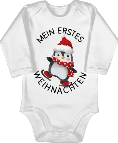 Shirtracer Baby Body langarm Mädchen Junge - Geschenke Christmas - Mein erstes Weihnachten mit Pinguin - schwarz - 3/6 Monate - Weiß - weihnachtsstrampler weihnachtsmotiv 1. strampler weihnacht first von Shirtracer