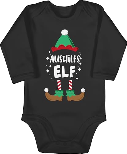 Baby Body langarm Mädchen Junge - Geschenke - Weihnachten Aushilfs-Elf I Weihnachtself I Weihnachts Elf I Christmas Elf - 6/12 Monate - Schwarz - weihnachtsstrampler weihnachtsmotiv elfe weihnacht von Shirtracer