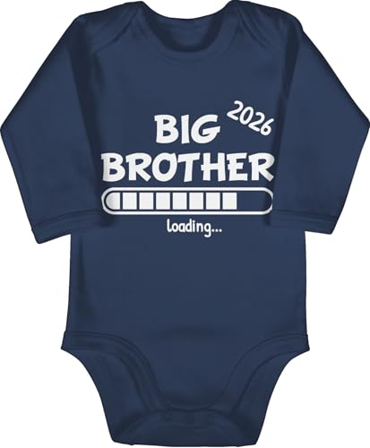 Baby Body langarm Mädchen Junge - Geschwister Bruder und Schwester - Big Brother 2026 loading - 6/12 Monate - Navy Blau - 2023 strampler geschwisteroutfit babybody geschwisteroutfitset bro bodys von Shirtracer