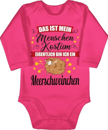 Baby Body langarm Mädchen Junge - Karneval & Fasching - Das ist mein Menschen Kostüm Eigentlich bin ich ein Meerschweinchen - Meerschwein - 3/6 Monate - Fuchsia - faschingsbody fastnacht faschings von Shirtracer