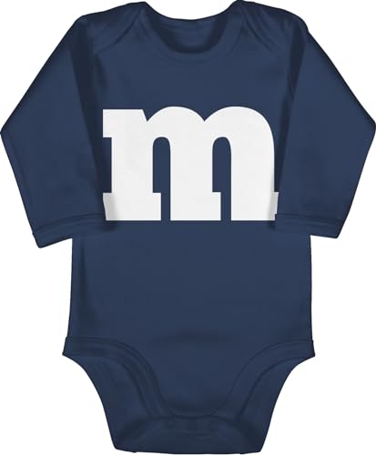 Baby Body langarm Mädchen Junge - & Fasching - M Aufdruck Karneval I M&M Schokolinse I MM Fastnacht I Fasnacht I Fasnet - 6/12 Monate - Navy Blau - faschingsbody faschings m& langarmbody karnevals von Shirtracer