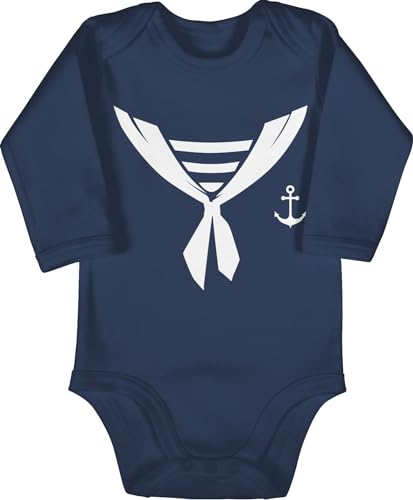 Baby Body langarm Mädchen Junge - Karneval & Fasching - Seefahrer Halstuch Kostüm - 6/12 Monate - Navy Blau - faschingsbody fastnacht matrose strampler faschings matrosen klamotten fasnacht von Shirtracer