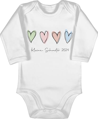 Baby Body langarm Mädchen Junge - Kleine Schwester 2024 Little Sister - 3/6 Monate - Weiß - geschenk 2023 geschenke für schwestern von Shirtracer