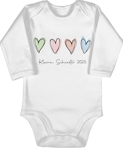 Baby Body langarm Mädchen Junge - Kleine Schwester 2025 Little Sister - 3/6 Monate - Weiß - lil sis 2024 strampler schwesterherz 2023 bodies kleiner schwester-baby geschenk geschenke für von Shirtracer