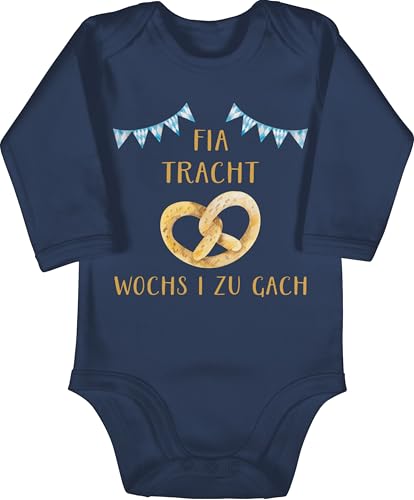 Baby Body langarm Mädchen Junge - Kompatibel mit Oktoberfest Outfit - Fia Tracht wochs I zu gach | Lustiges Volksfest Design für Kinder und Jugendliche | Witziges Motiv - 3/6 Monate - Navy Blau von Shirtracer