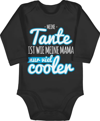 Baby Body langarm Mädchen Junge - Meine Tante ist wie meine Mama nur viel cooler blau - 3/6 Monate - Schwarz - babybody cool aunt patin strampler klamotten tantes auntie babybodys aunties coolste von Shirtracer