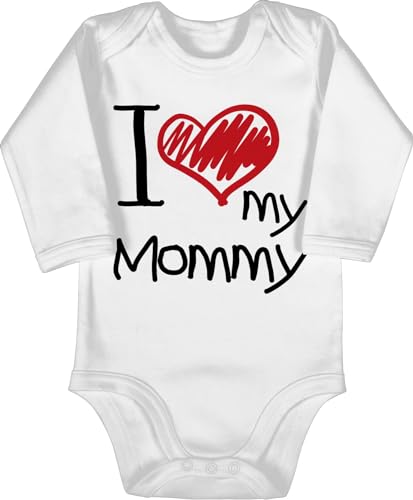 Shirtracer Baby Body langarm Mädchen Junge - I love my Mommy - Ich liebe meine Mama - 6/12 Monate - Weiß - beste strampler geschenke für jungen besondere lieben geschenk 2024 mum mutti lieb dich von Shirtracer