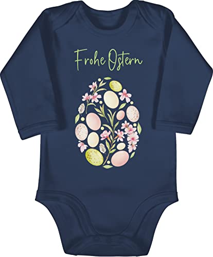 Baby Body langarm Mädchen Junge - Ostergeschenke - Frohe Ostern Osterei I - 3/6 Monate - Navy Blau - ostereier outfit osteroutfit easter ei strampler osterbody ostermotiv ostern￼ osternoutfit von Shirtracer