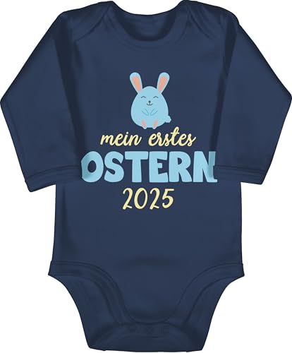 Baby Body langarm Mädchen Junge - Ostergeschenke - Mein erstes Ostern 2025 I Mein 1. Ostern - 6/12 Monate - Navy Blau - hase osteroutfit easter 1 strampler osterbody ostermotiv my oster outfit von Shirtracer