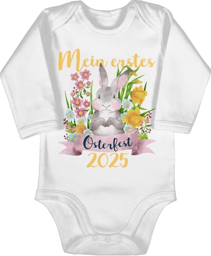 Baby Body langarm Mädchen Junge - Ostergeschenke - Mein erstes Osterfest 2025 I Ostern - 12/18 Monate - Weiß - my first easter outfit osteroutfit ostermotiv 1. strampler 1 osterbody oster erste von Shirtracer