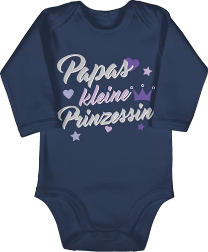 Baby Body langarm Mädchen Junge - Papa - Papas kleine Prinzessin - 3/6 Monate - Navy Blau - vatertag daddy strampler dad vater babybodys daddys suesses babybody papi dads princess babystrampler von Shirtracer