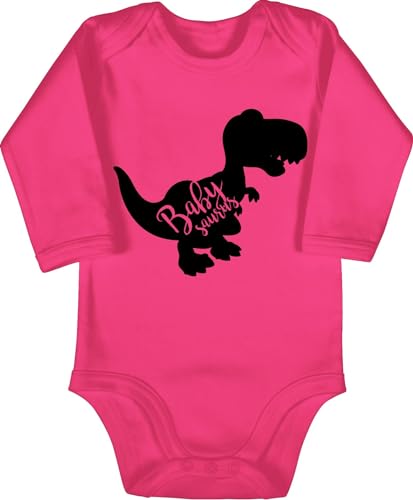 Baby Body langarm Mädchen Junge - Partner-Look Familie - Babysaurus - 3/6 Monate - Fuchsia - strampler partnerlook dino babybody family look trex baby-kleidung matching dinosaurier bodies saurus von Shirtracer
