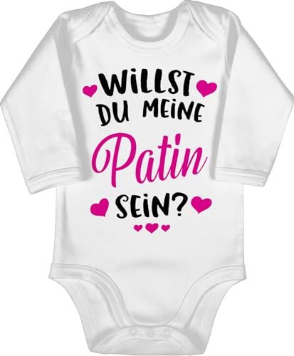 Baby Body langarm Mädchen Junge - Patentante - Willst du meine Patin sein? - fuchsia - 3/6 Monate - Weiß - patentanten godi wirst taufpatin sein goti patenkind geschenk weihnachten paten tante von Shirtracer