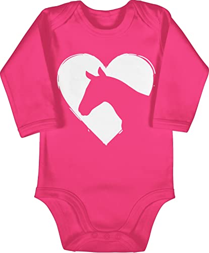 Baby Body langarm Mädchen Junge - Pferde - Herz mit Pferdekopf - 3/6 Monate - Fuchsia - pferdefans pferd babykleidung pferdemotiv strampler pferden jungen reitsport pferdemotiven pferdeliebe von Shirtracer