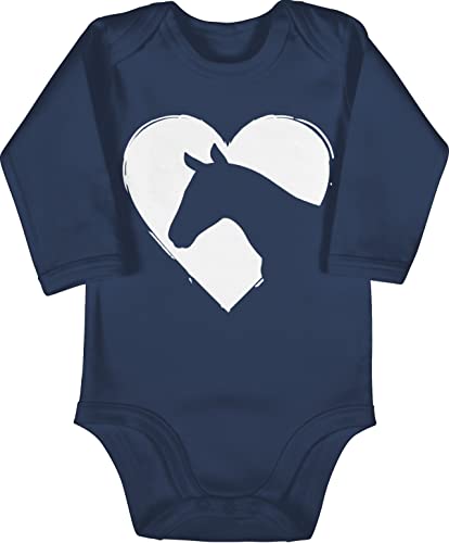 Baby Body langarm Mädchen Junge - Pferde - Herz mit Pferdekopf - 3/6 Monate - Navy Blau - pferdefans pferd babykleidung pferdemotiv strampler pferden jungen reitsport pferdemotiven pferdeliebe von Shirtracer